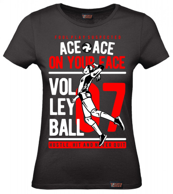 Футболка "Ace, ace on your face", волейбол, черная, женская