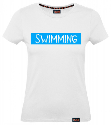 Футболка "Swimming blue sketch", плавание, белая, женская