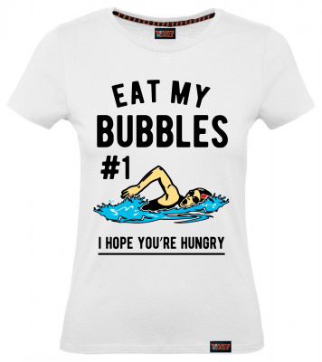 Футболка "Eat my bubbles", плавание, белая, женская
