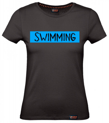 Футболка "Swimming blue sketch", плавание, черная, женская