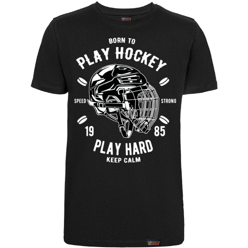 Футболка "Born to play hockey", хоккей, черная, мужская