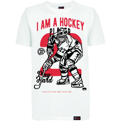 Футболка "I am hockey player", хоккей, белая, мужская