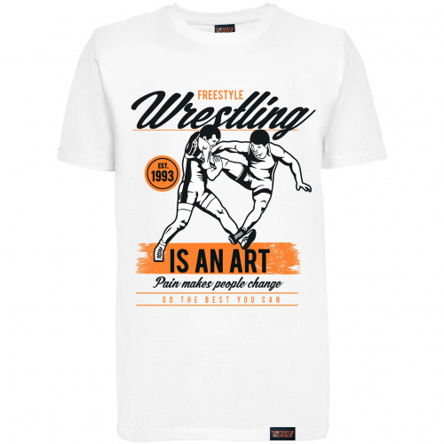 Футболка "Wresting is an art", вольная борьба, белая, мужская