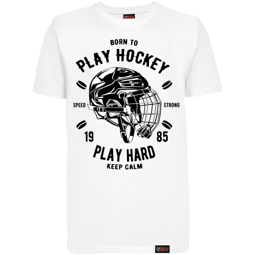 Футболка "Born to play hockey", хоккей, белая, мужская