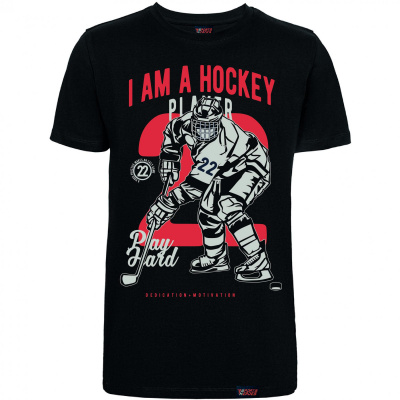 Футболка "I am hockey player", хоккей, черная, мужская