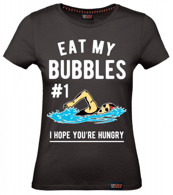 Футболка "Eat my bubbles", плавание, черная, женская