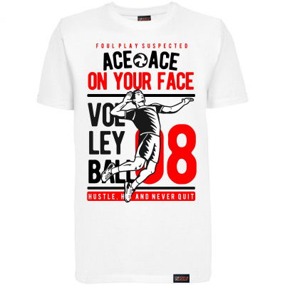 Футболка "Ace, ace on your face", волейбол, белая, мужская