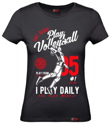 Футболка "Play volleyball", волейбол, черная, женская